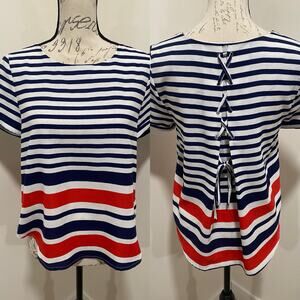 EUC Everly Linen Cotton Nautical Lace Up Back Top Blouse Size Small